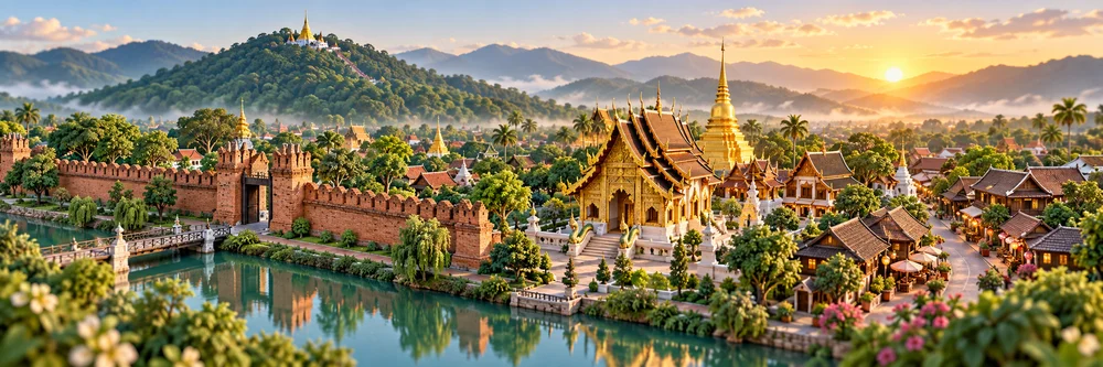 เชียงใหม่จำลองสามมิติ วัดล้านนา คูเมืองและภูเขา